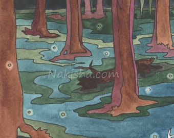 Swamp - Original Painting from Nakisha's Oracle for Card 9, Hand painted Watercolor on Paper, Colorful, Nature Wall Art