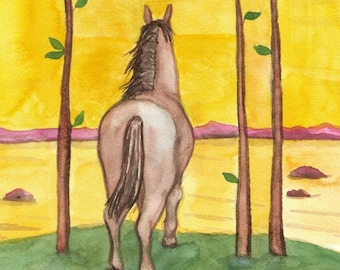 Original Art - The Three of Wands - Watercolor Horse Painting - The Riderless Tarot