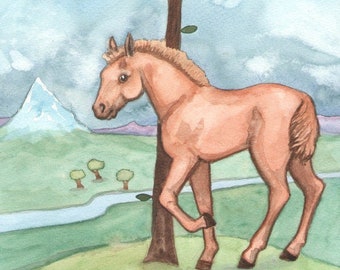 Original Art - The One of Wands - Watercolor Horse Painting - The Riderless Tarot