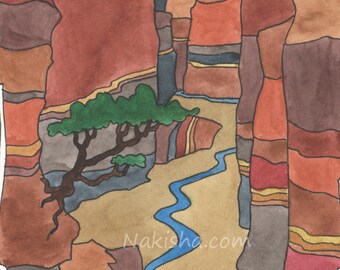 Canyon - Original Painting from Nakisha&#39;s Oracle for Card 12, One of a Kind, Hand Painted, Original Art, Landscape, Desert, Blue Sky, Clouds