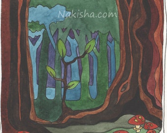Sapling - Original Watercolor Painting from Nakisha's Oracle Card 37, One of a Kind Hand Painted Art