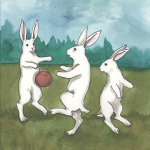 Original Painting - Play - No. 38, Hand Painted Rabbit Art from Nakisha&#39;s Rabbit Oracle, Original Watercolor Painting by Nakisha, Cute Art