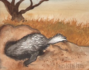 Original Art - The Nine of Badgers - Watercolor Badger Painting - The Badgers Forest Tarot
