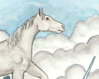 Original Art - The Queen of Swords - Watercolor Horse Painting - The Riderless Tarot