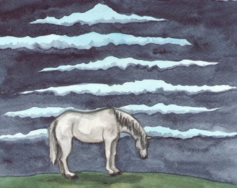 Original Art - The Nine of Swords - Watercolor Horse Painting - The Riderless Tarot