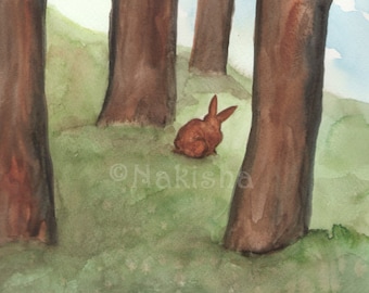 Original Art - The Four of Rabbits - Watercolor Rabbit Painting -The Badgers Forest Tarot  Original Painting, Woodland Watercolor, Wall Art