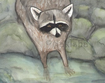 Original Art - The Magician - Hand Painted Watercolor Raccoon Painting made for The Badgers Forest Tarot, Signed Original Tarot Art, Animal