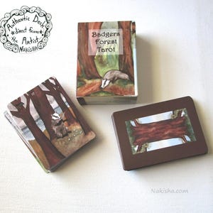 Tamaño de naipes - Baraja de cartas Badgers Forest - Baraja de tarot auténtica, directamente del artista. Baraja de arte de animales salvajes, zorros, conejos, cuervos, tejones