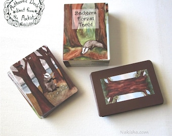 Playing Card Sized - Badgers Forest Card Deck- Authentic Tarot Deck, direct from Artist. Wild Animal Art Deck, Foxes, Rabbits, Crows, Badger