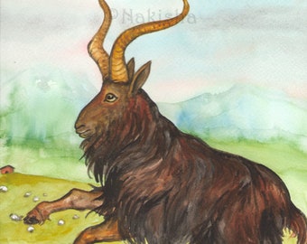 Original Art - The Devil - Watercolor Goat Painting - The Badgers Forest Tarot - One of a Kind Animal Art, Hand Painted Goat and Sheep, OOAK