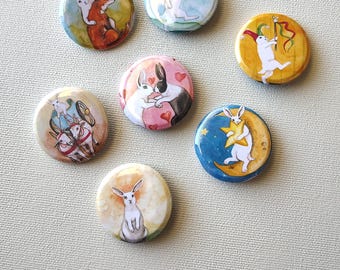 NEW- Rabbit Tarot Pin Back Buttons - The Fool, Judgement, Chariot, Star, The Lovers, Strength & The Sun - Sold as Set or Individually