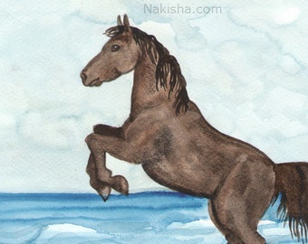 Original Art - The Page of Cups - One of a Kind Watercolor Horse Painting created for The Riderless Tarot Deck, Hand Painted Art, Dark Horse