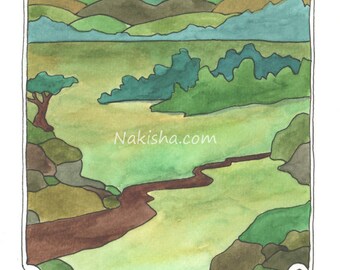 Original Painting - Journey - 1 from Nakisha's Oracle, Hand Painted Watercolor On Paper, One of a Kind Original Art, Landscape with Road