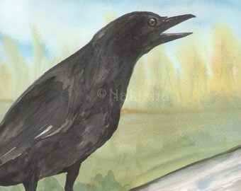 Original Art - The Queen of Crows - Watercolor Crow Painting -The Badgers Forest Tarot