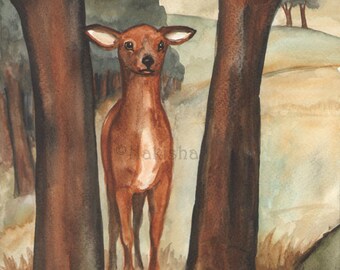 Original Art - Temperance - Watercolor Deer Painting - The Badgers Forest Tarot