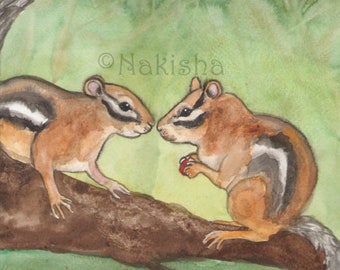 Original Art - The Lovers - Watercolor Chipmunk Painting - The Badgers Forest Tarot