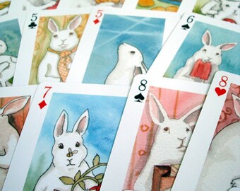 Adorable White Rabbits Poker Playing Cards Deck, Cute Different Bunny Rabbit on Each Card, Rabbit Lover Gift, Playable Cards for Poker, Fun