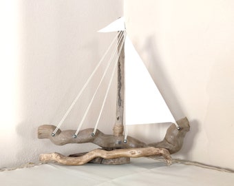 Wavy Driftwood Sailboat from Greece for Tabletop Decoration/ Handmade Driftwood Boat/ Wooden Boat for Coastal Decor/ Driftwood Boat Decor