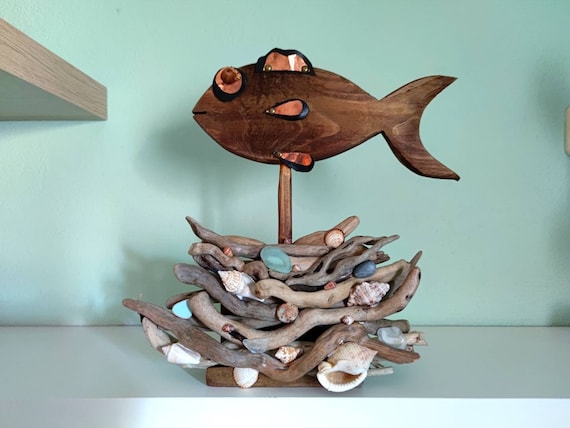 Buy Rustic Driftwood Fish Self-standing for Tabletop Decoration/  Handcrafted Standing Fish Ornament With Beach Finds/driftwood Fish Decor  Online in India 