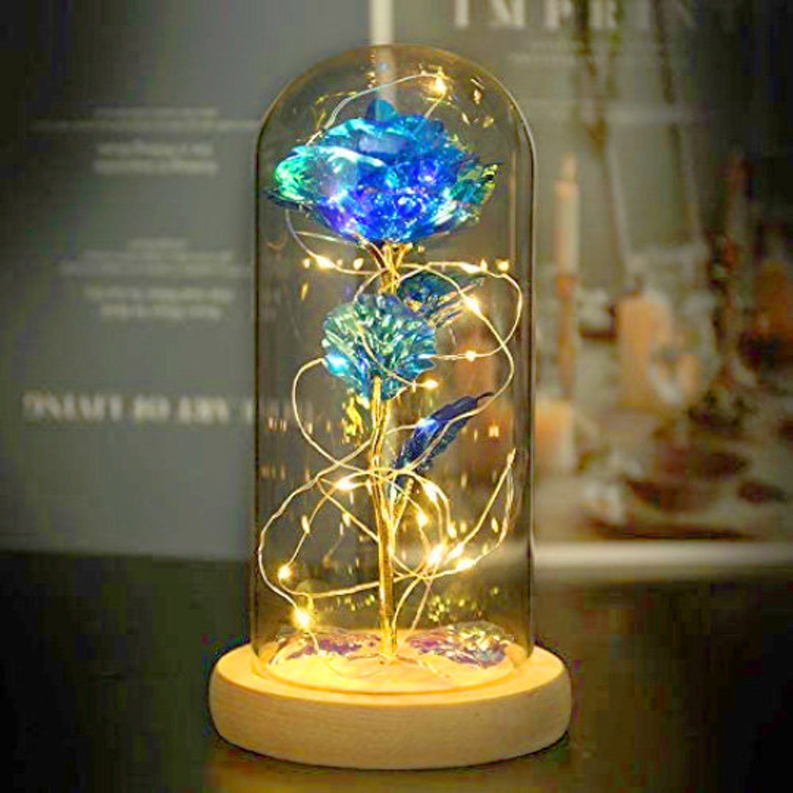 Blue Enchanted Rose Beauty and The Beast Handcrafted Lamp | Etsy