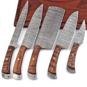Handmade Damascus Steel Chef Knife Set: Rosewood Handle, Leather Roll