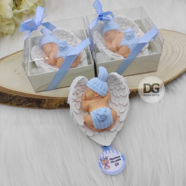 Baby Shower Gift for Guests, Baby Shower Favors, Sleeping Baby Figurine, Baby Shower Gift, Angel Wings Gift, Newborn Gift, Welcome Baby Gift