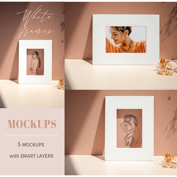 White Frame Mockup Bundle | Mock Up Minimalist | Wedding Mockup | Digital Frame, Frame Mockup Set, Earthy colors. Blank Frame,Modern Mockup