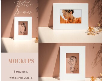 Paquete de maquetas de marco blanco / Maqueta minimalista / Maqueta de boda / Marco digital, Conjunto de maquetas de marcos, Colores terrosos. Marco en blanco, maqueta moderna