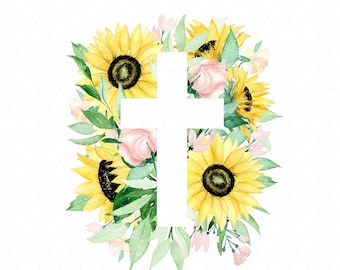 Cruz Floral PNG Archivo, Cruz de Pascua, Sublimación Bíblica, Cruz Religiosa, Descarga de Sublimación, Descarga Instantánea, Cruz de Pascua, Girasoles.