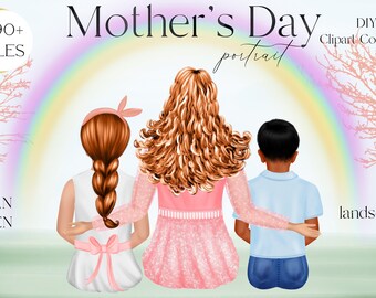 Clipart del Día de la Madre, retrato de bricolaje, sublimación de madre, imágenes prediseñadas de bricolaje, ideas de regalos, taza personalizable, diseño de sublimación PNG, niñas.