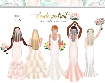 Clipart z portretem panny młodej, portret DIY, prezent ślubny, spersonalizowany portret panny młodej, pomysły na prezenty, możliwość dostosowania, projekt sublimacji PNG, wieczór panieński.