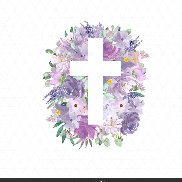 Floral Cross PNG File, Easter Cross, Bible Sublimation, Religious Cross, Sublimation Download Instant Download, Easter Cross, Purple Flowers