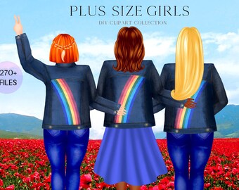 Chicas con curvas de talla grande. Imágenes Prediseñadas de mujer. Mejores amigos para siempre. Imágenes Prediseñadas de retrato, imágenes prediseñadas de taza. Ilustración de mujeres. Hazlo tú mismo. Imágenes Prediseñadas De Personas