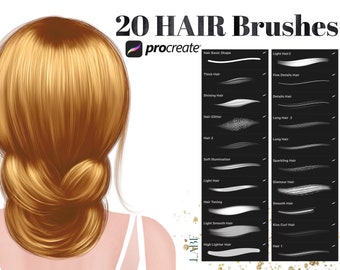 Pinceles para el cabello Procreate, cabello digital, cepillo para el cabello claro, pincel para retratos digitales. cepillos para el cabello