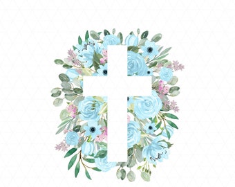 Archivo PNG de la Cruz Floral, Cruz de Pascua, Sublimación de la Biblia, Cruz Religiosa, Descarga de Sublimación, Descarga Instantánea, Cruz de Pascua, Azul Claro