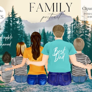 Family Clipart, DIY portrait, Custom Family Portrait, Sitting Family, Gift Ideas, Customizable, Sublimation Design PNG, Parents Clipart.