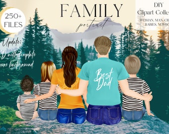 Family Clipart, DIY portrait, Custom Family Portrait, Sitting Family, Gift Ideas, Customizable, Sublimation Design PNG, Parents Clipart.
