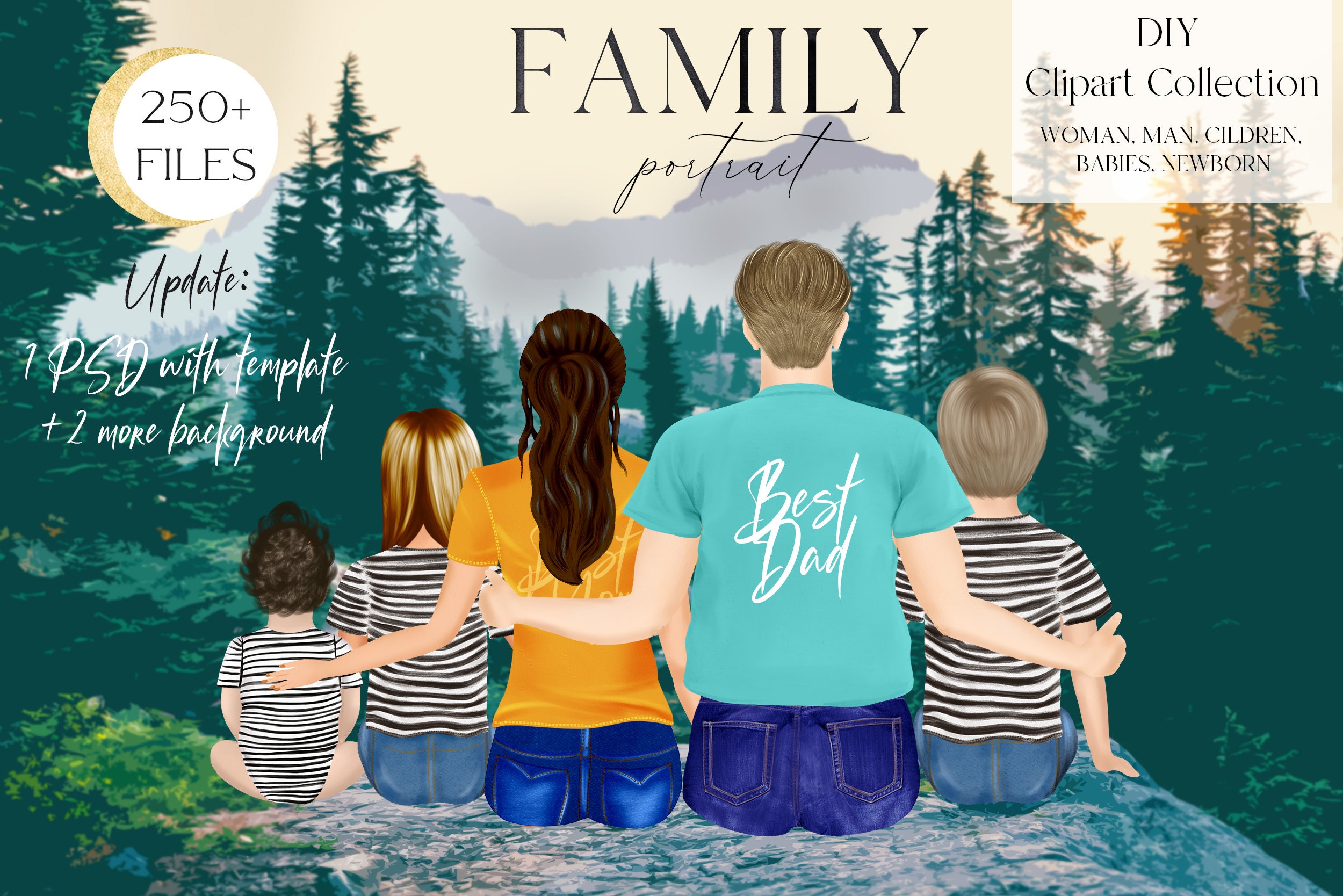 Family Clipart DIY portrait Custom Family Portrait Sitting Etsy