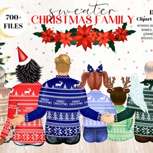 Clipart di famiglia maglione di Natale, ritratto fai da te, ritratto di famiglia personalizzato, idee regalo, personalizzabile, design a sublimazione PNG, clipart genitori.
