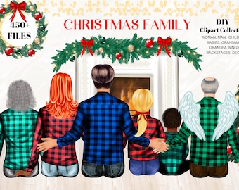 Imágenes prediseñadas familiares de Navidad, retrato de bricolaje, retrato familiar personalizado, ideas de regalos, personalizable, diseño de sublimación PNG. Imágenes Prediseñadas de familia de año nuevo