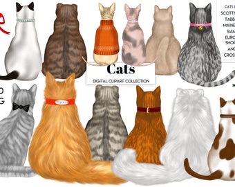 Imágenes prediseñadas de gato, retrato de bricolaje, retrato de mascota, espalda de gatos. Ideas de regalos, personalizables, diseño de sublimación PNG, regalo para amantes de los gatos.