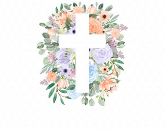 Cruz Floral Archivo PNG, Cruz de Pascua, Sublimación bíblica, Descarga de sublimación de cruz religiosa, Descarga instantánea, Cruz de Pascua, Flores pastel
