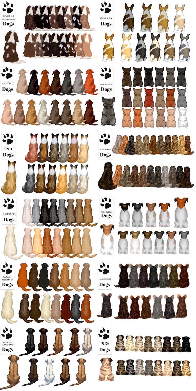 Dog Clipart DIY Portrait Pet Portrait Back of Dogs. Gift Etsy