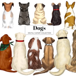 Dog Clipart, DIY Portrait, Pet Portrait, Back of Dogs. Gift Ideas, Customizable, Sublimation Design PNG, dog lovers gift.