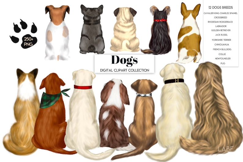 Dog Clipart DIY Portrait Pet Portrait Back of Dogs. Gift Etsy