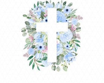 Archivo PNG de la Cruz Floral, Cruz de Pascua, Sublimación de la Biblia, Cruz Religiosa, Descarga de Sublimación, Descarga Instantánea, Cruz de Pascua, Flores Azules