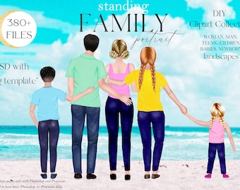 Clipart familiar, retrato de bricolaje, día de la madre familiar, retrato familiar personalizado, ideas de regalos, personalizable, diseño de sublimación PNG, clipart de padres.