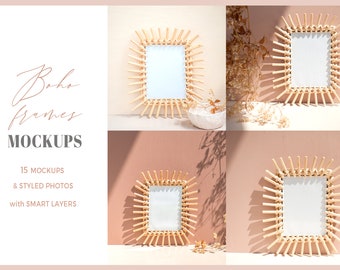 Paquete de maquetas de marcos boho / Maqueta minimalista / Maqueta de boda / Marco digital, Conjunto de maquetas de marcos, paleta de colores Tierra