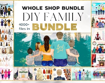 Imágenes prediseñadas de PAQUETE familiar de bricolaje. Portrait Creator 4000 archivos en 1. Retrato familiar personalizado, ideas de regalos, personalizable, diseño de sublimación PNG