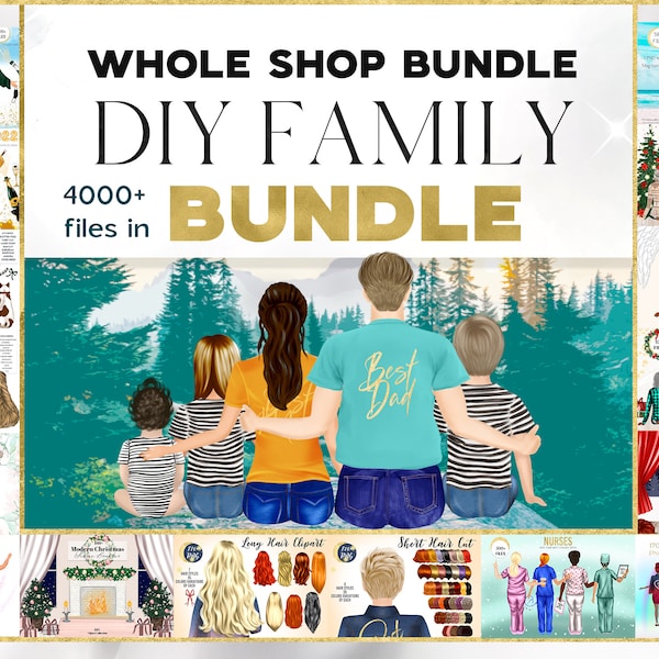 DIY Family BUNDLE Clipart. Portrait Creator 4000 files in 1. Custom Family Portrait, Gift Ideas, Customizable, Sublimation Design PNG